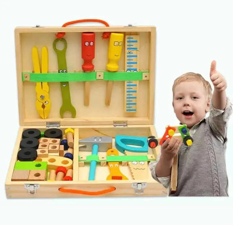 CAJA DE HERRAMIENTAS DE MADERA EDUCATIVA PARA NIÑOS - 8
