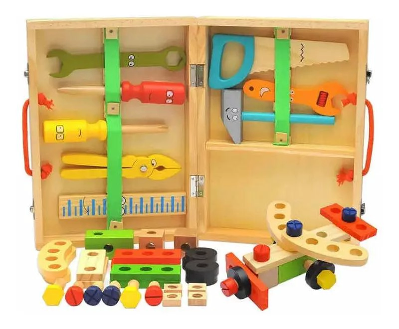 CAJA DE HERRAMIENTAS DE MADERA EDUCATIVA PARA NIÑOS - 9