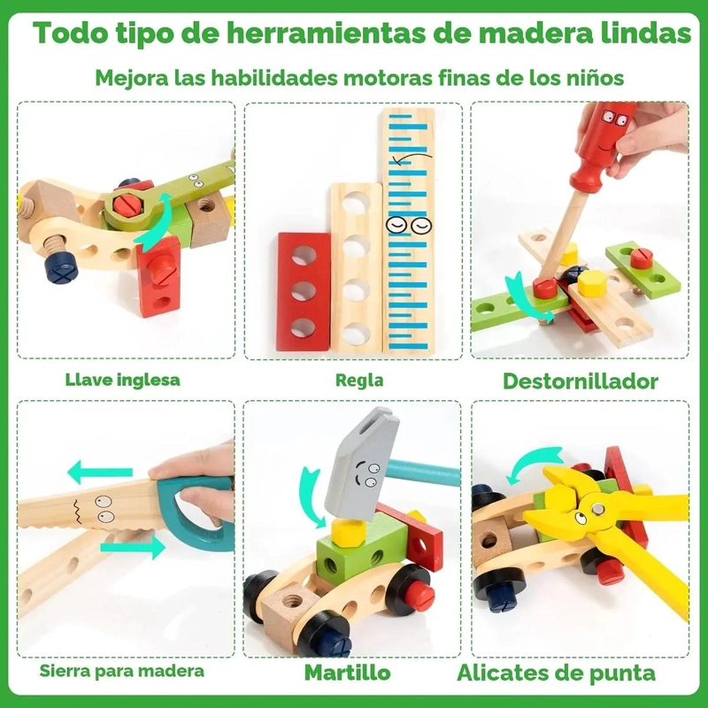 CAJA DE HERRAMIENTAS DE MADERA EDUCATIVA PARA NIÑOS Y NIÑAS - 2