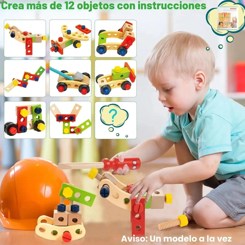 CAJA DE HERRAMIENTAS DE MADERA EDUCATIVA PARA NIÑOS Y NIÑAS - 4
