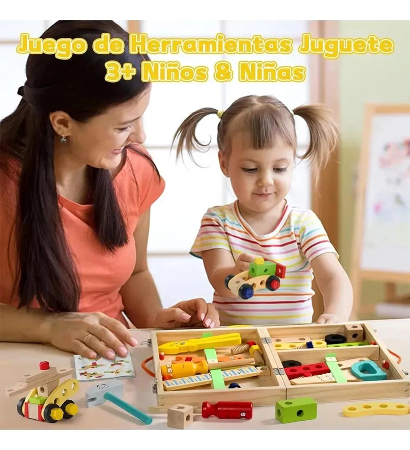 CAJA DE HERRAMIENTAS DE MADERA EDUCATIVA PARA NIÑOS Y NIÑAS - 5