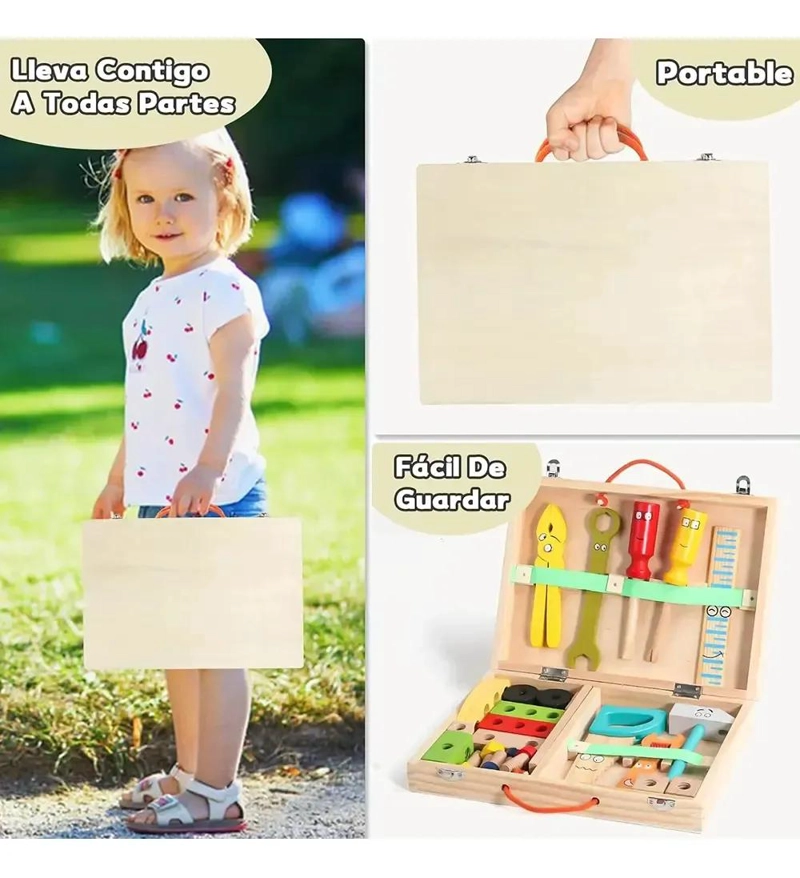 CAJA DE HERRAMIENTAS DE MADERA EDUCATIVA PARA NIÑOS Y NIÑAS - 6