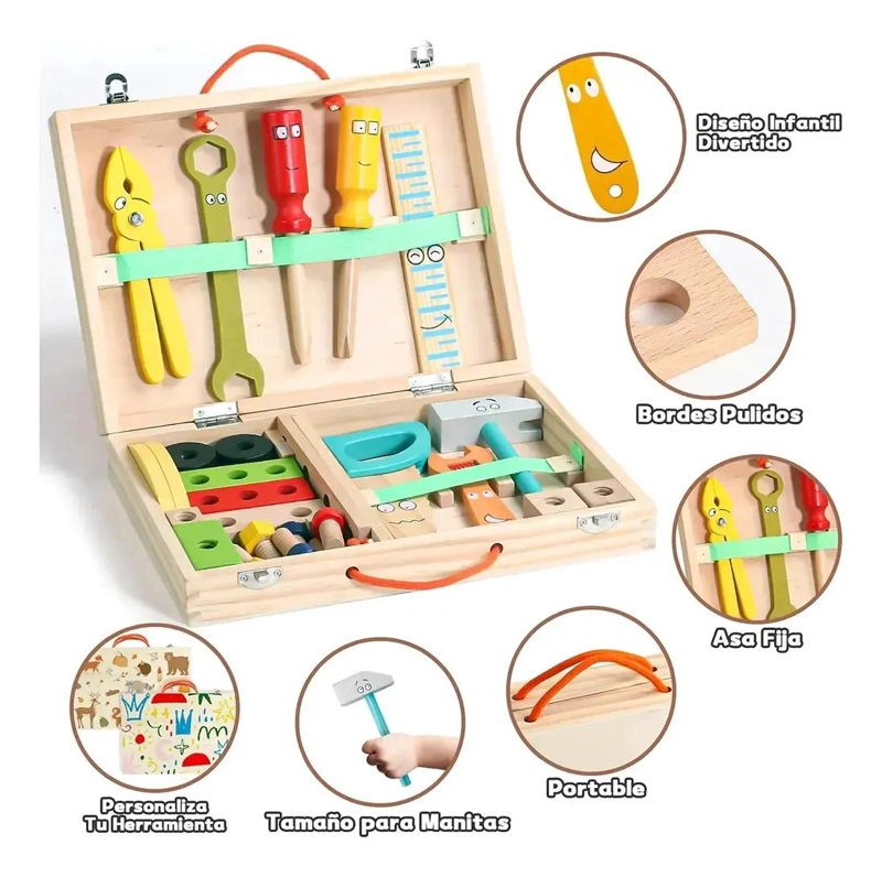 CAJA DE HERRAMIENTAS DE MADERA EDUCATIVA PARA NIÑOS Y NIÑAS - 7