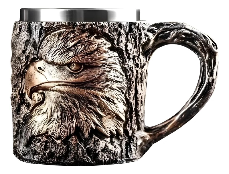 VASO SHOPERO 3D CON DISEÑO DE AGUILA EN RESINA Y ACERO INOXIDABLE - 1