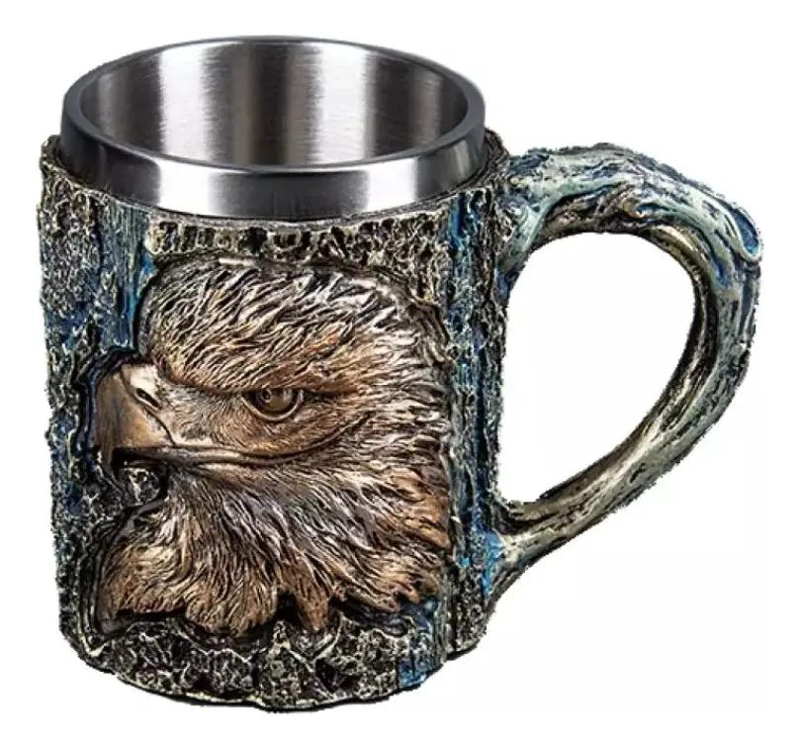 VASO SHOPERO 3D CON DISEÑO DE AGUILA EN RESINA Y ACERO INOXIDABLE - 2