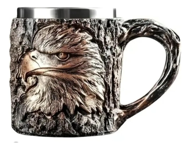 VASO SHOPERO 3D CON DISEÑO DE AGUILA EN RESINA Y ACERO INOXIDABLE - 4