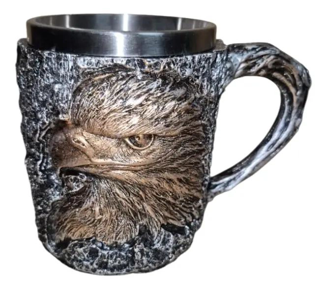 VASO SHOPERO 3D CON DISEÑO DE AGUILA EN RESINA Y ACERO INOXIDABLE - 7