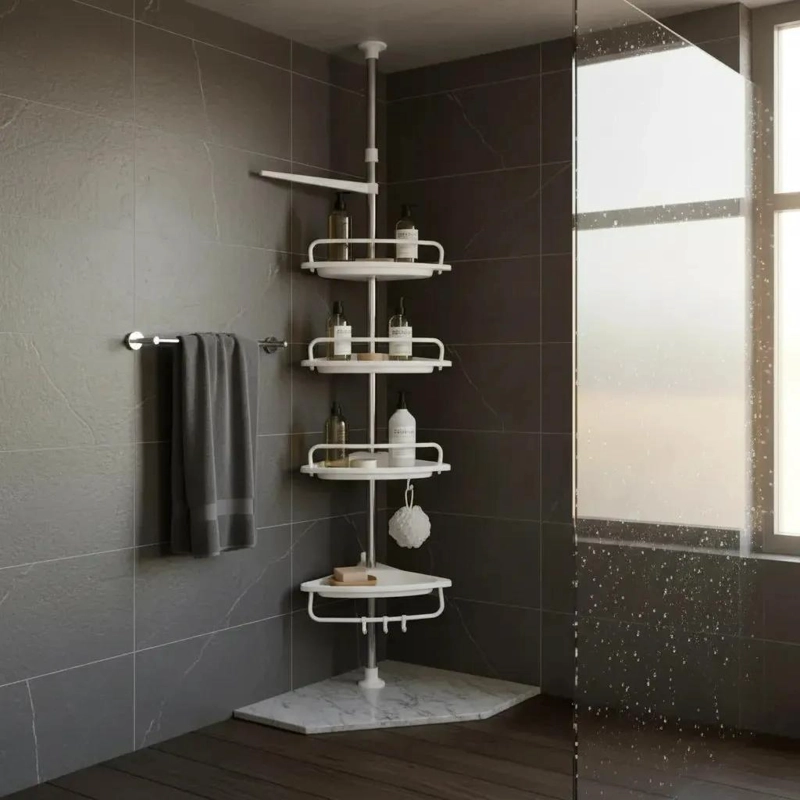 ESQUINERO ORGANIZADOR DE BAÑO AJUSTABLE CON 4 NIVELES DE ACERO CROMADO - 2