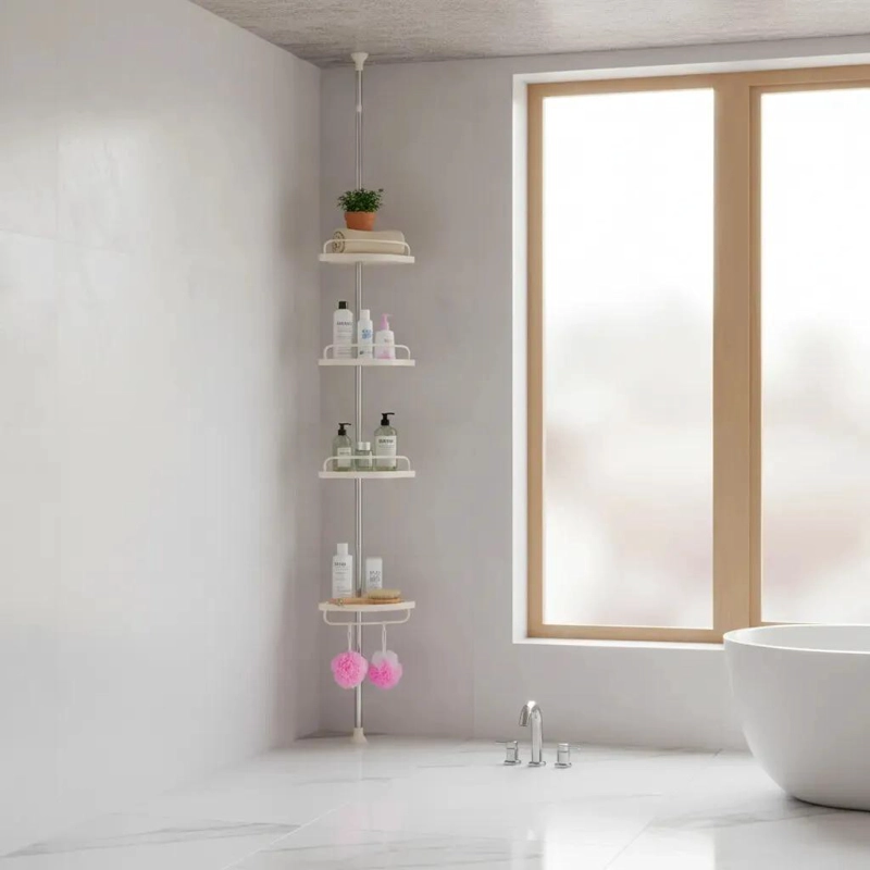 ESQUINERO ORGANIZADOR DE BAÑO AJUSTABLE CON 4 NIVELES DE ACERO CROMADO - 5