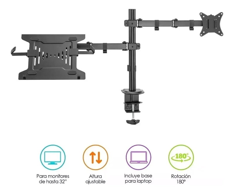 SOPORTE ARTICULADO ERGONOMICO PARA MONITOR Y LAPTOP AJUSTABLE - 7