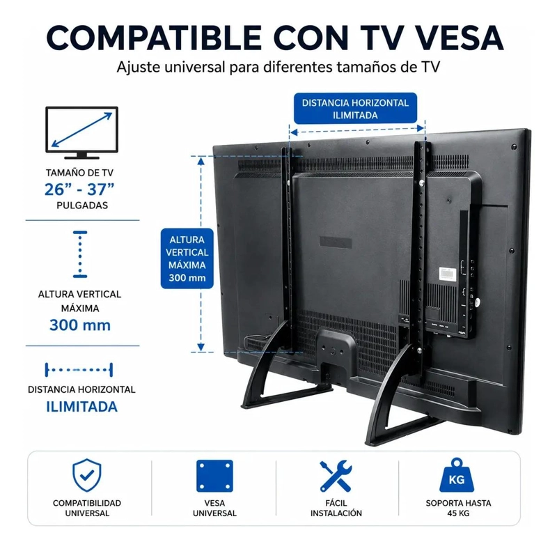 BASE DE MESA UNIVERSAL PARA TV DE 26 A 37 PULGADAS AJUSTABLE - 1