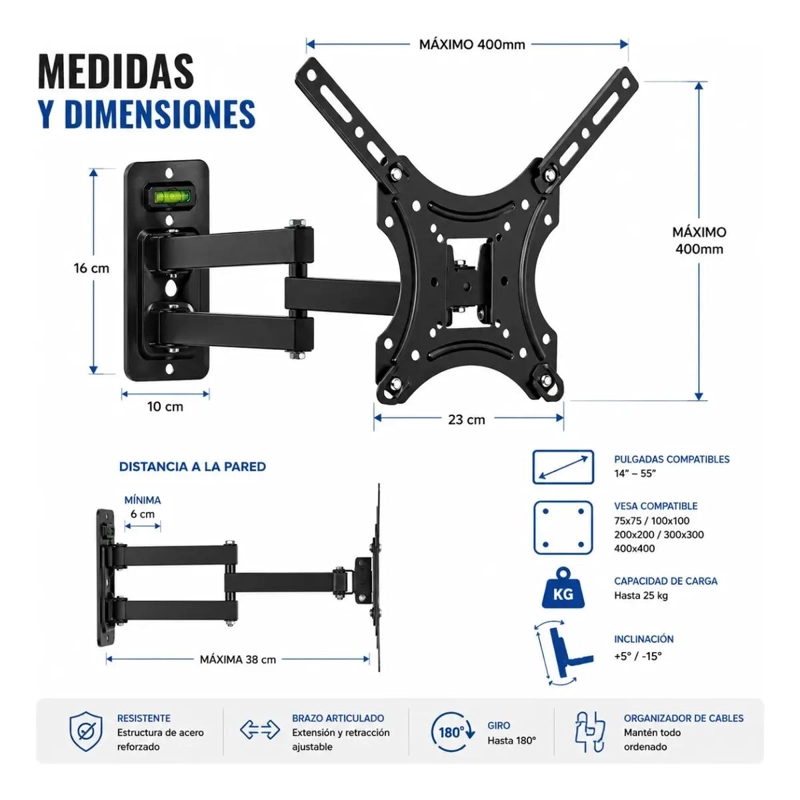 SOPORTE DE PARED ARTICULADO PARA TV DE 10 A 32 PULGADAS - 2
