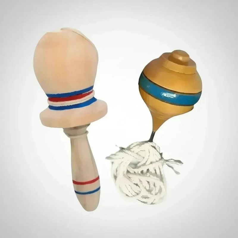 SET DE JUEGOS TRADICIONALES CHILENOS EMBOQUE Y TROMPO DE MADERA - 2