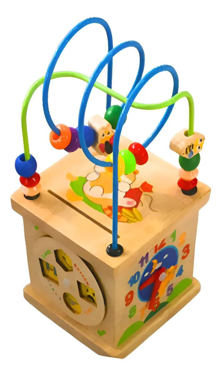 ALCANCIA DE MADERA CON LABERINTO DIDACTICO PARA NIÑOS - 1