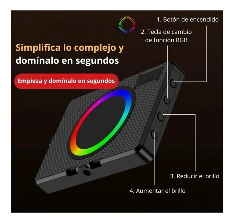 LUZ LED PORTATIL RGB AJUSTABLE PARA FOTOGRAFIA Y VIDEO - 8