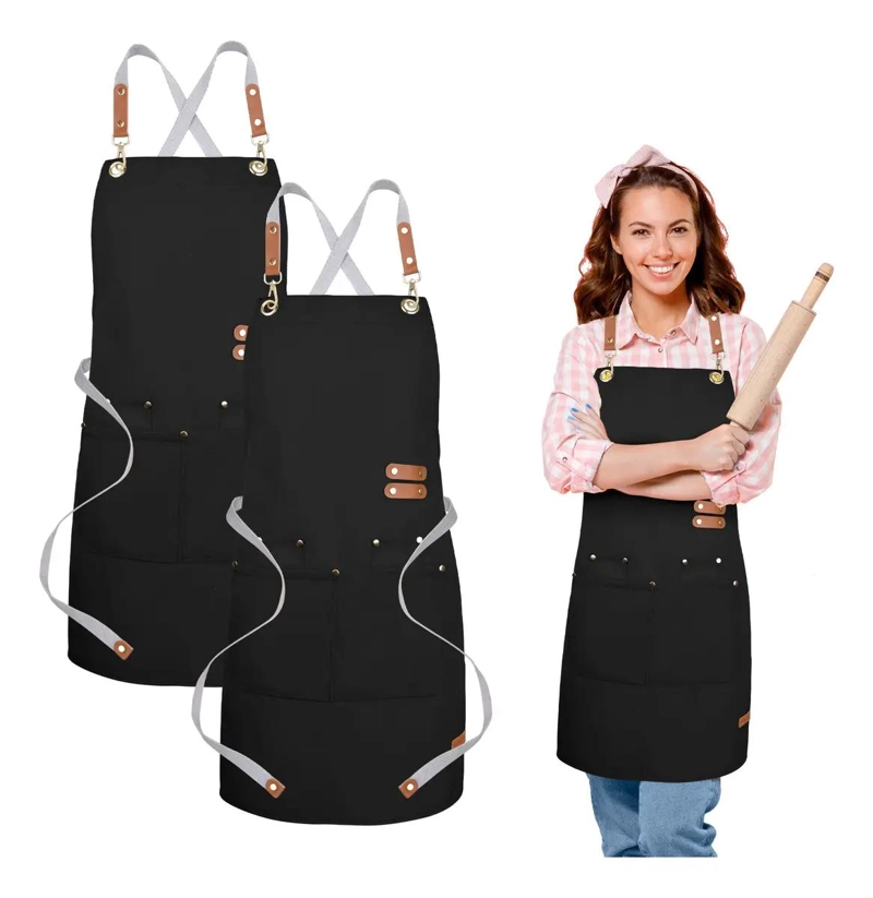 DELANTAL DE LONA IMPERMEABLE PARA COCINA Y TALLER, PAQUETE DE 2 - 1