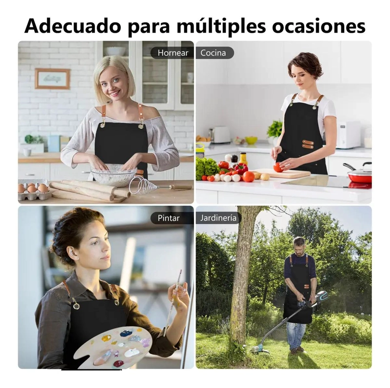 DELANTAL DE LONA IMPERMEABLE PARA COCINA Y TALLER, PAQUETE DE 2 - 3