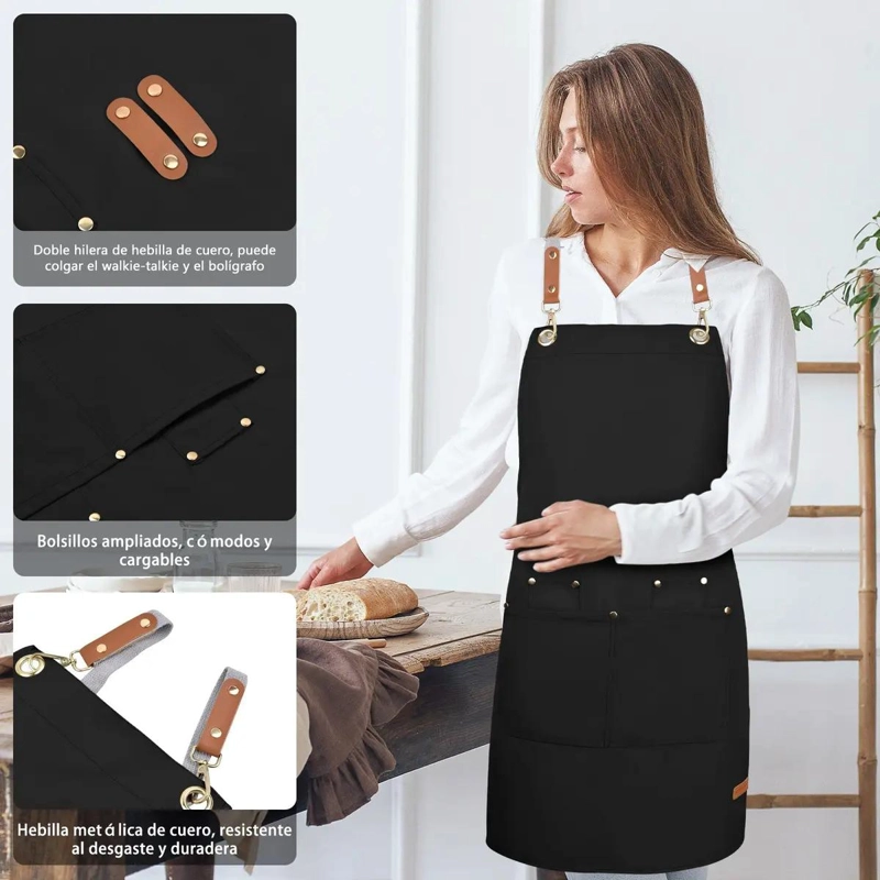 DELANTAL DE LONA IMPERMEABLE PARA COCINA Y TALLER, PAQUETE DE 2 - 5