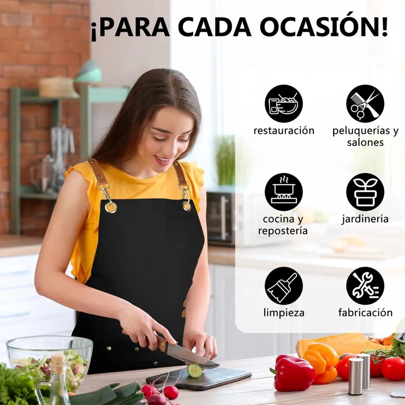 DELANTAL DE LONA IMPERMEABLE PARA COCINA Y TALLER, PAQUETE DE 2 - 6