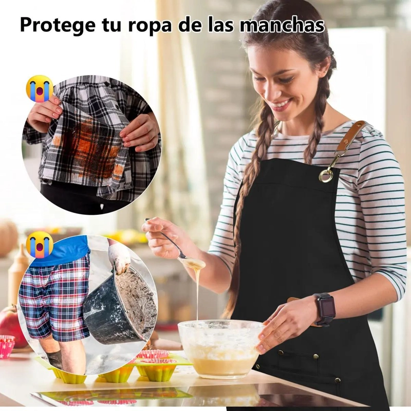 DELANTAL DE LONA IMPERMEABLE PARA COCINA Y TALLER, PAQUETE DE 2 - 7