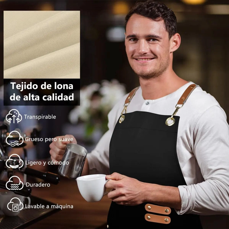 DELANTAL DE LONA IMPERMEABLE PARA COCINA Y TALLER, PAQUETE DE 2 - 8