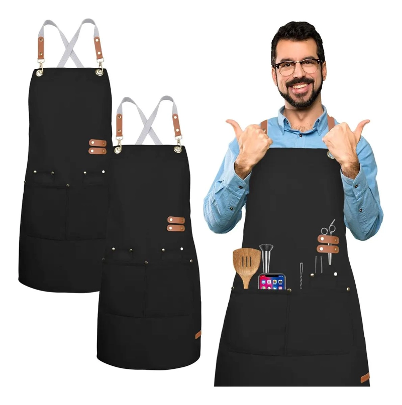 DELANTAL DE LONA IMPERMEABLE PARA COCINA Y TALLER, PAQUETE DE 2 - 9