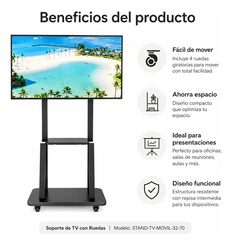 SOPORTE MOVIL PARA TV DE 32 A 70 PULGADAS CON RUEDAS - 10