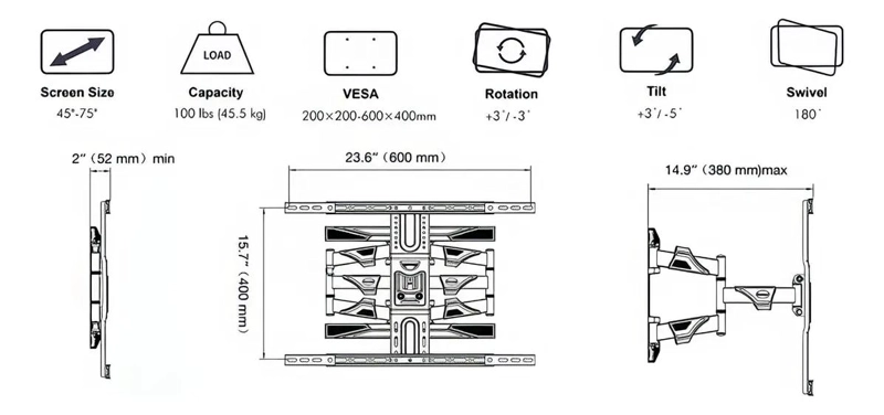 SOPORTE DE PARED PARA TELEVISORES DE 45 A 75 PULGADAS - 7