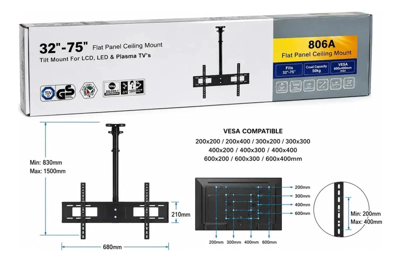 SOPORTE DE TECHO AJUSTABLE PARA TELEVISORES DE 32 A 75 PULGADAS - 3