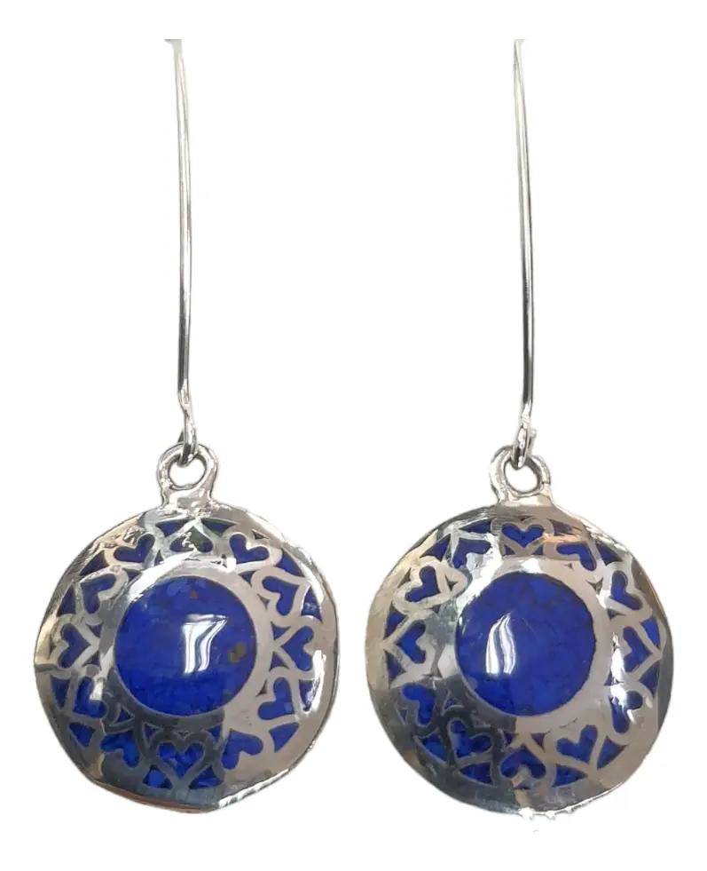 AROS DE LAPISLAZULI EN FORMA DE CORAZON EN PLATA 950 - 1
