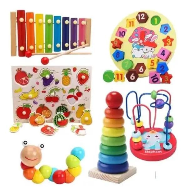 PACK DE 6 JUGUETES DIDACTICOS DE MADERA PARA NIÑOS - 1