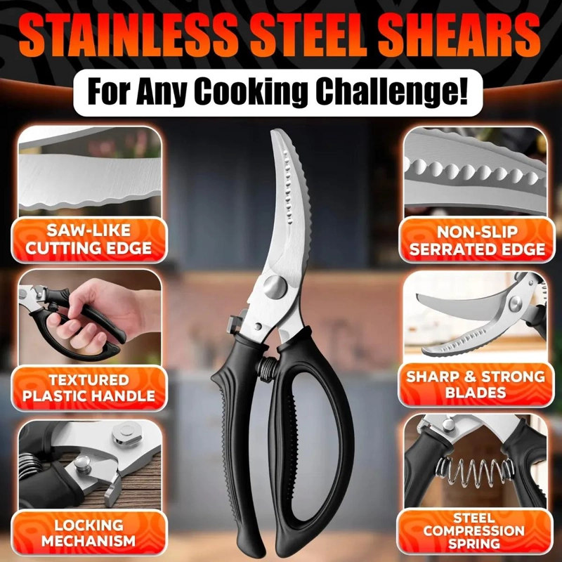 TIJERAS MULTIFUNCIONALES DE ACERO INOXIDABLE PARA COCINA DE 10 PULGADAS - 8