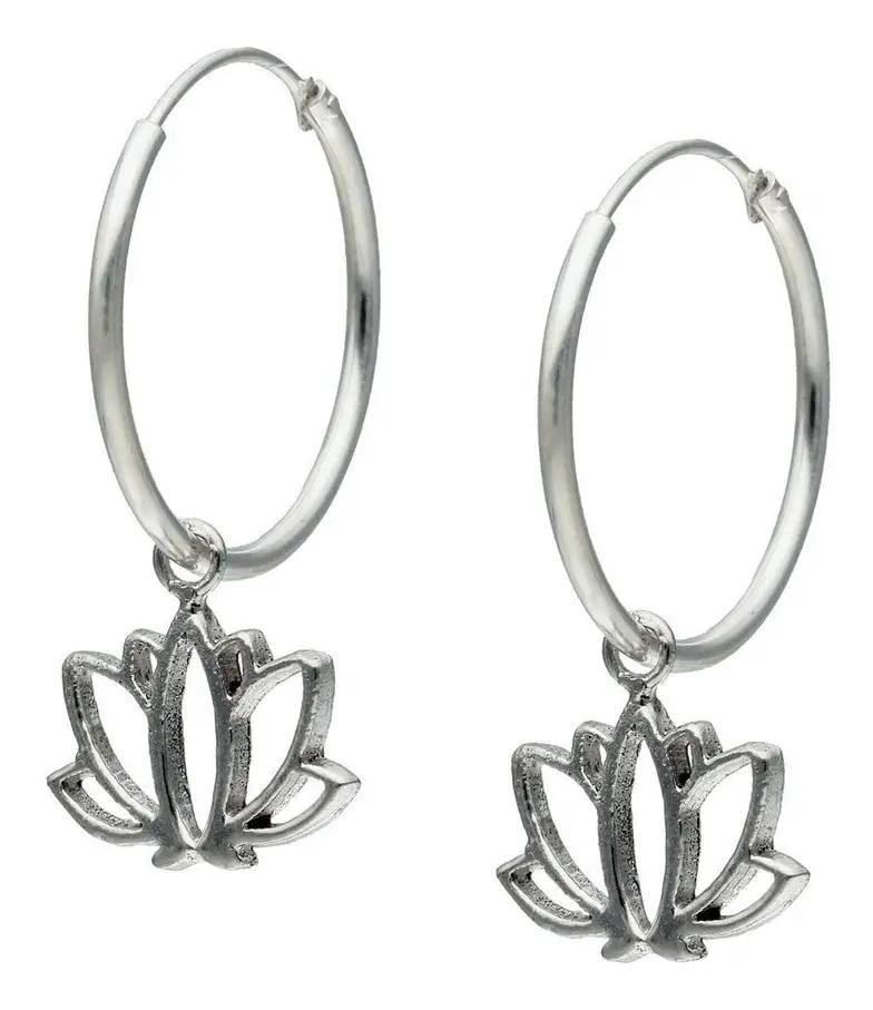 AROS DE PLATA 925 CON DISEÑO DE FLOR DE LOTO - 1