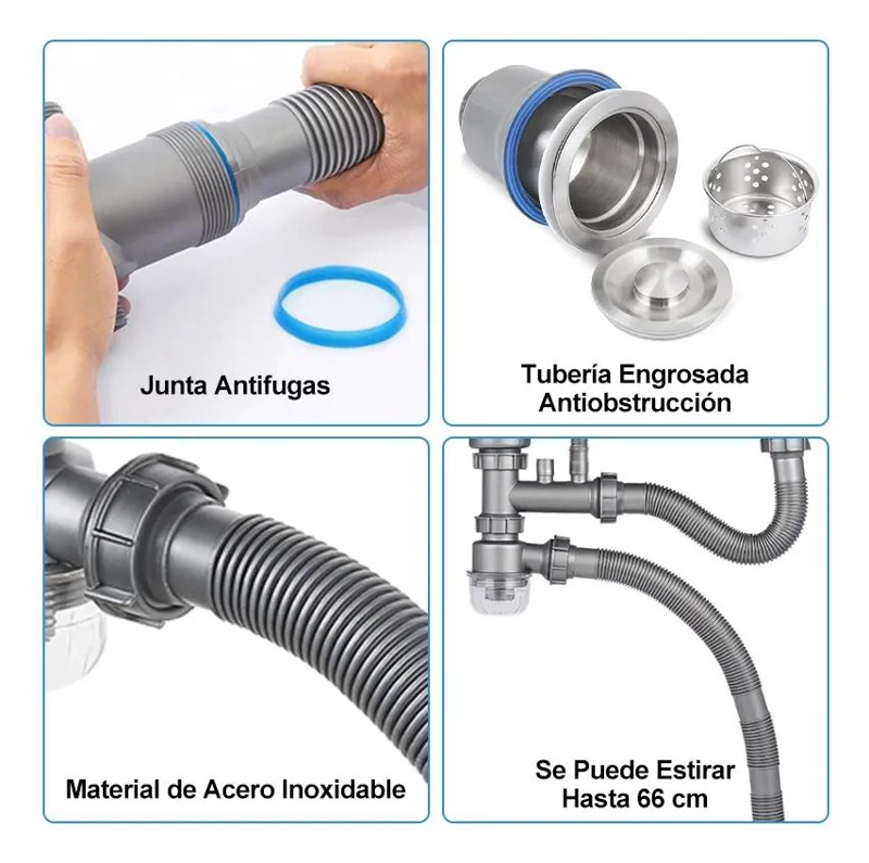 JUEGO DE FILTRO DE DRENAJE PARA FREGADERO DE COCINA Y BAÑO - 6