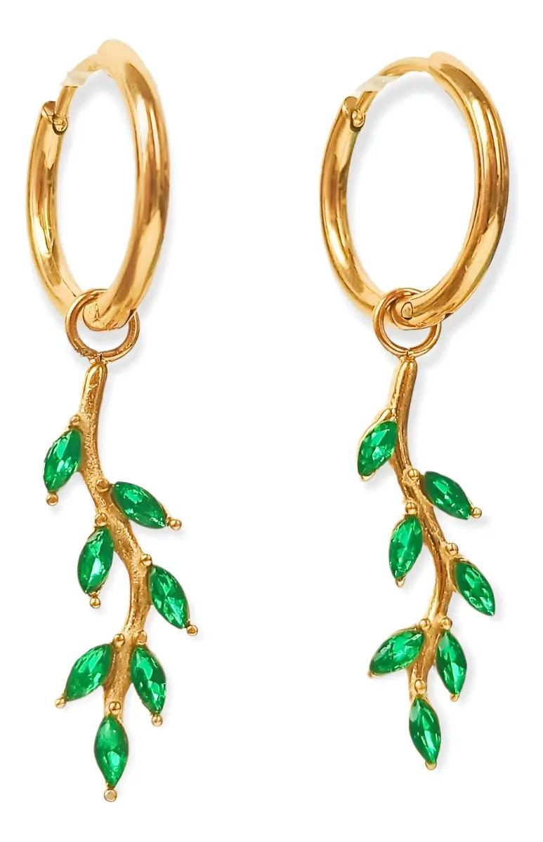ARGOLLAS HUGGIES CON ZIRCONIA VERDE Y CHAPADO EN ORO 18K - 1