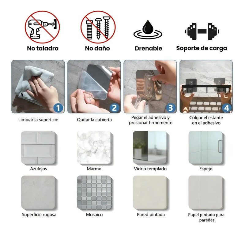 ESTANTE ORGANIZADOR ADHESIVO PARA BAÑO IMPERMEABLE - 4