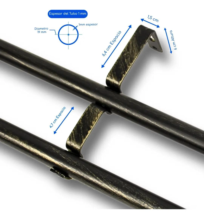 BARRA EXTENSIBLE METALICA PARA CORTINAS 120-210 CM COLOR NEGRO-DORADO - 2