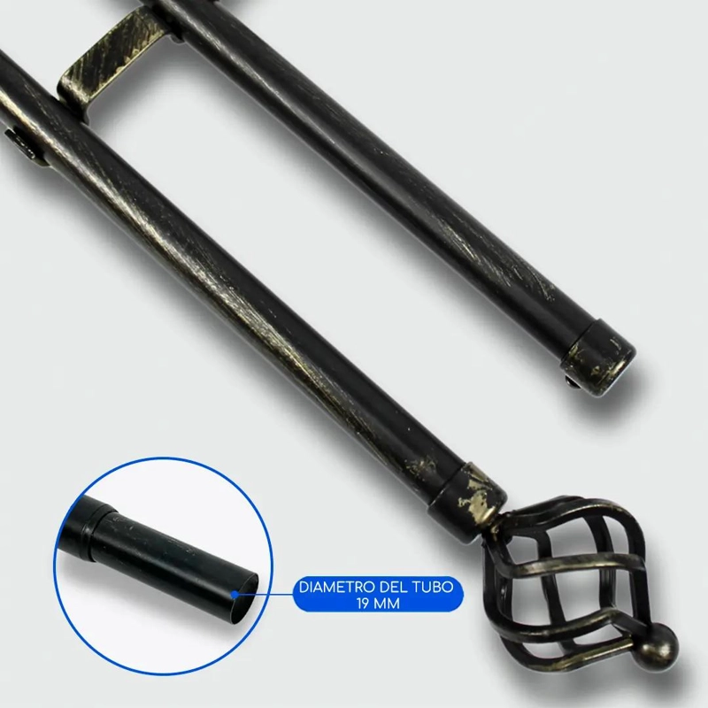 BARRA EXTENSIBLE METALICA PARA CORTINAS 120-210 CM COLOR NEGRO-DORADO - 6