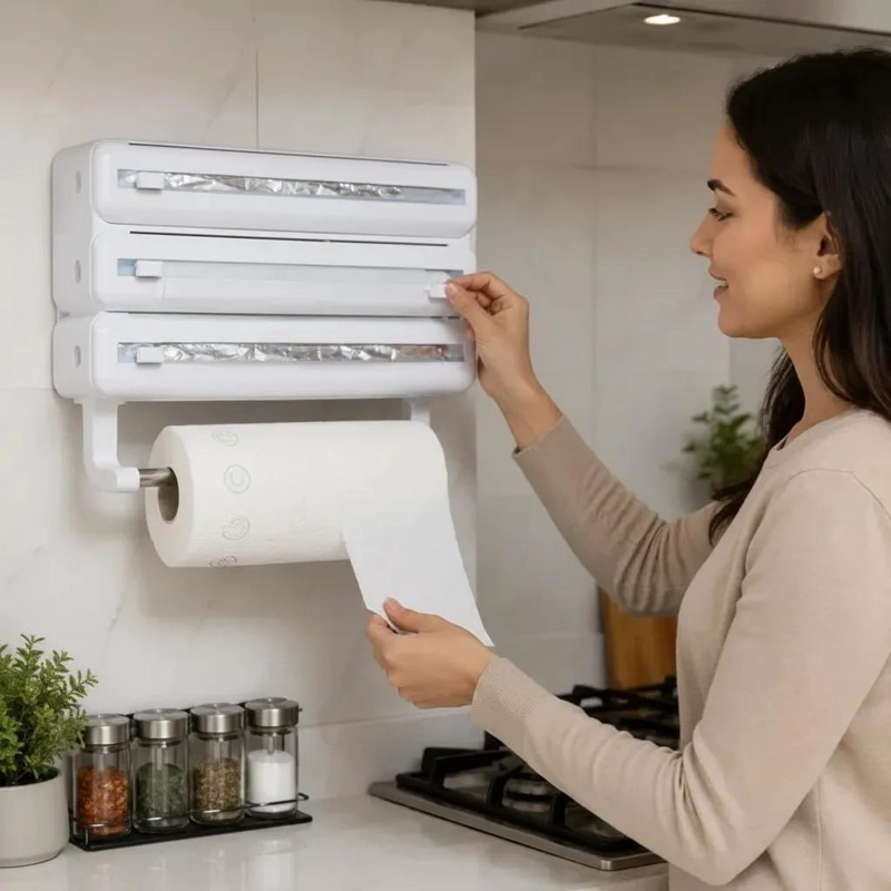 DISPENSADOR ORGANIZADOR DE PAPEL DE COCINA MULTIFUNCIONAL 4 EN 1 - 3