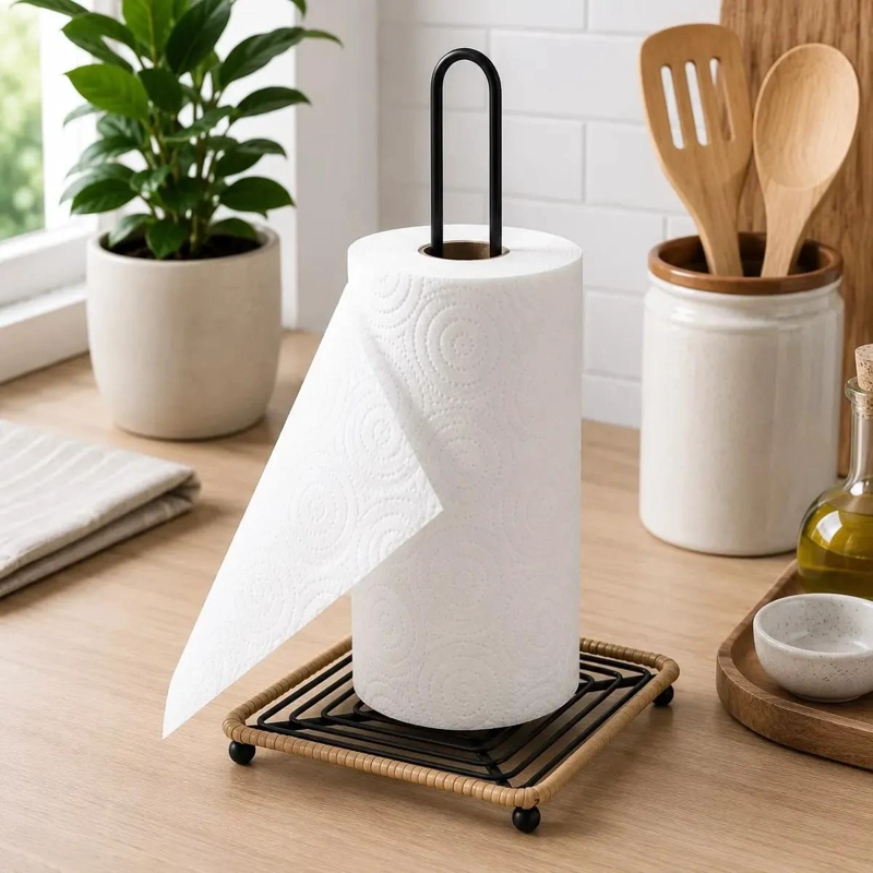 SOPORTE METALICO PARA PAPEL DE COCINA CON BASE ANTIDESLIZANTE - 1