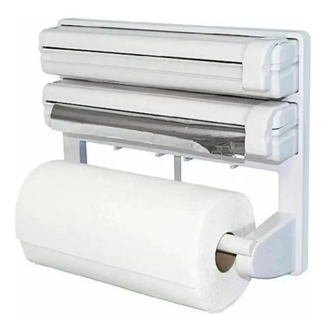 DISPENSADOR TRIPLE PARA ROLLOS DE COCINA EN ALUMINIO Y PLASTICO - 1