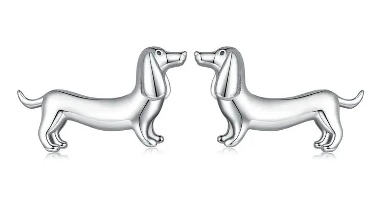 AROS EN PLATA 925 CON DISEÑO DE PERRITO SALCHICHA - 1