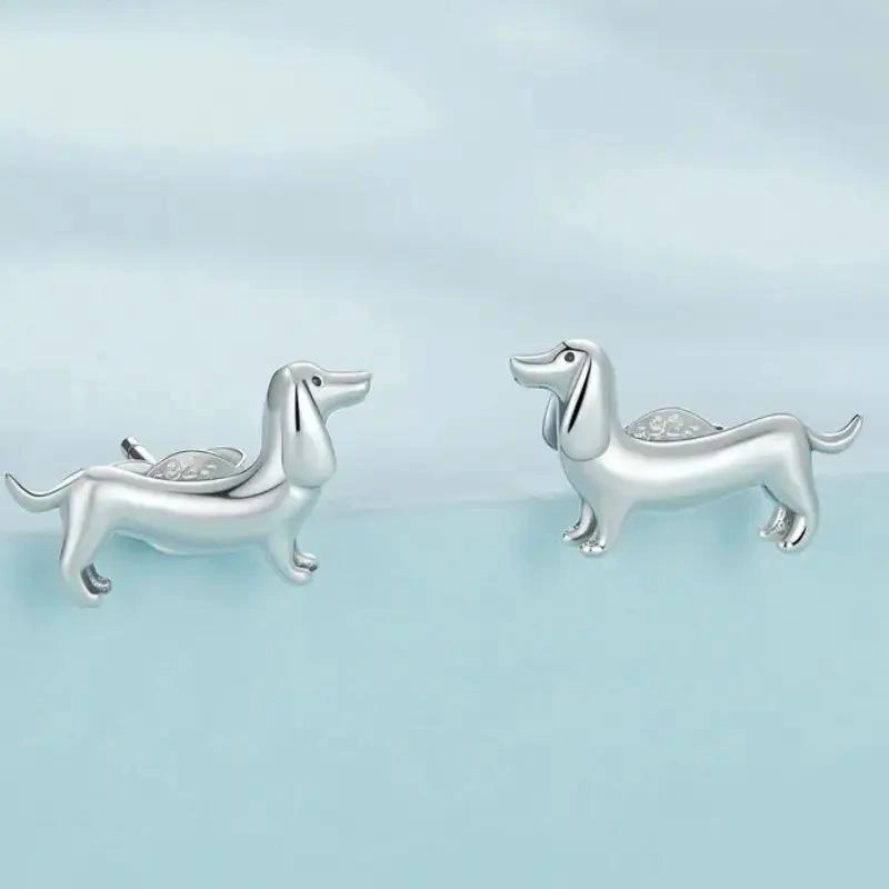 AROS EN PLATA 925 CON DISEÑO DE PERRITO SALCHICHA - 2