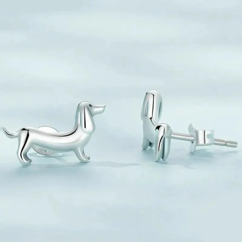 AROS EN PLATA 925 CON DISEÑO DE PERRITO SALCHICHA - 3