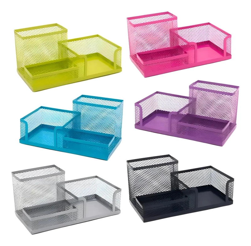 ORGANIZADOR DE ESCRITORIO DE METAL CON TRES COMPARTIMENTOS PARA OFICINA - 1