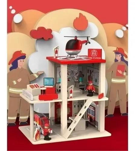 ESTACION DE BOMBEROS DE MADERA JUGUETE EDUCATIVO PARA NIÑOS - 6