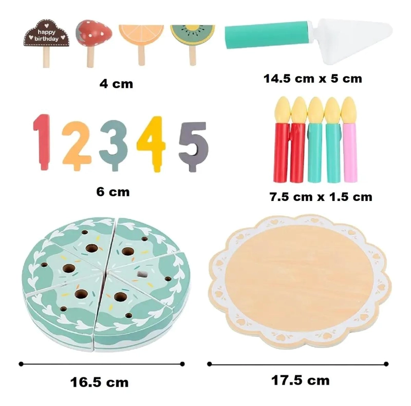 PASTEL DE CUMPLEAÑOS JUGUETE DE MADERA DIDACTICO PARA NIÑOS - 8