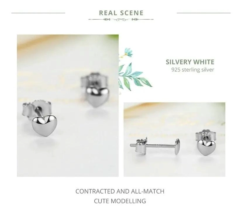 AROS ELEGANTES DE PLATA 925 CON DISEÑO DE CORAZON - 3