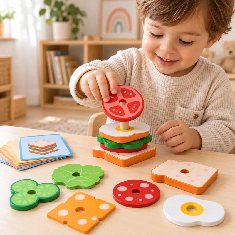 JUEGO DIDACTICO HAMBURGUESA ARMABLE PARA NIÑOS DE 3 AÑOS - 4