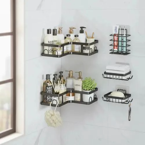 ESTANTES DE METAL PARA BAÑO SET DE 5 PIEZAS COLOR NEGRO - 1